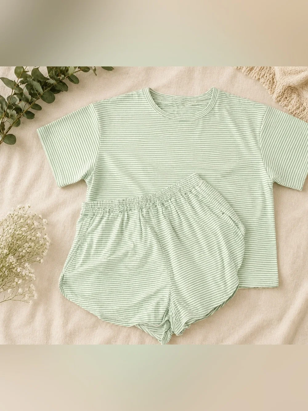 Green & White Striped 2-Piece Lounge Set